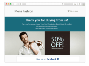 An exmaple of a thank you email showing the product they purchased from your store